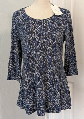NWT Women's Seasalt Cotton ¾ Sleeve Jersey Top in Water Reflections Drawing Book